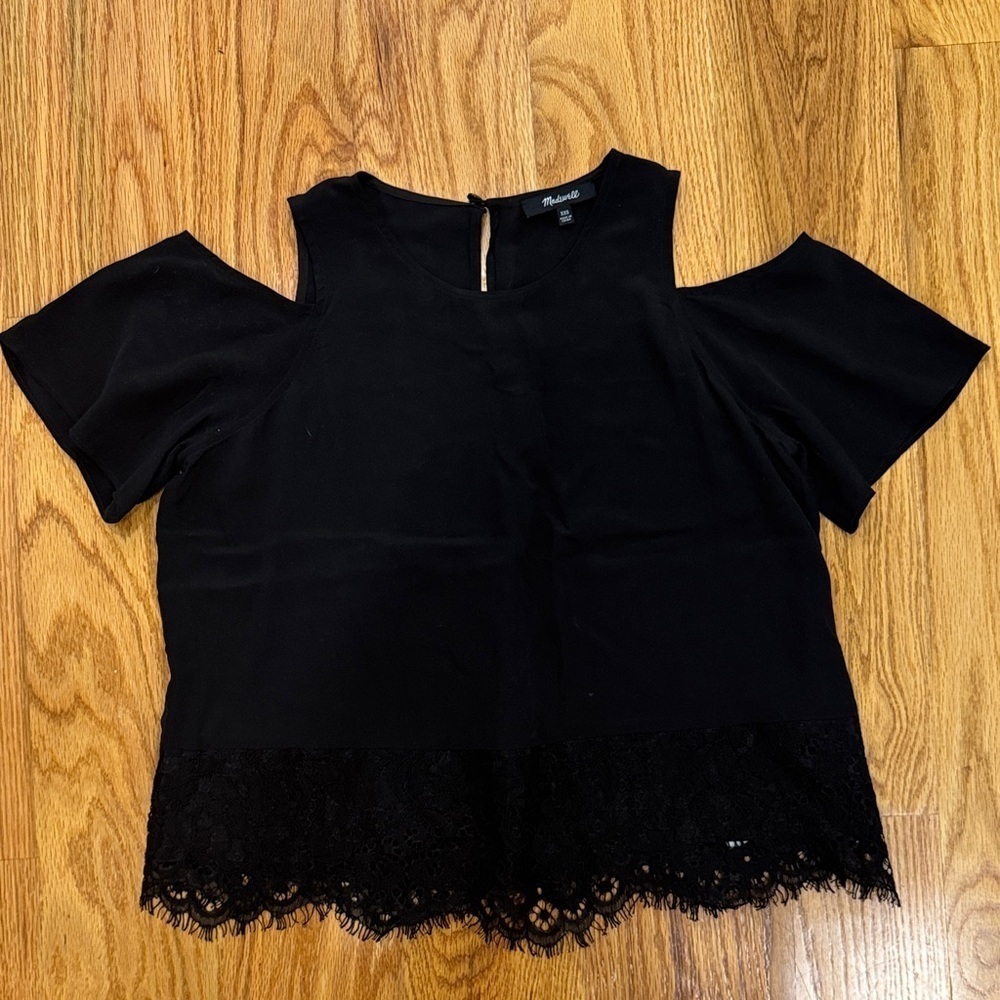 Madewell Black shoulderless blouse with lace hem - Picture 1 of 5